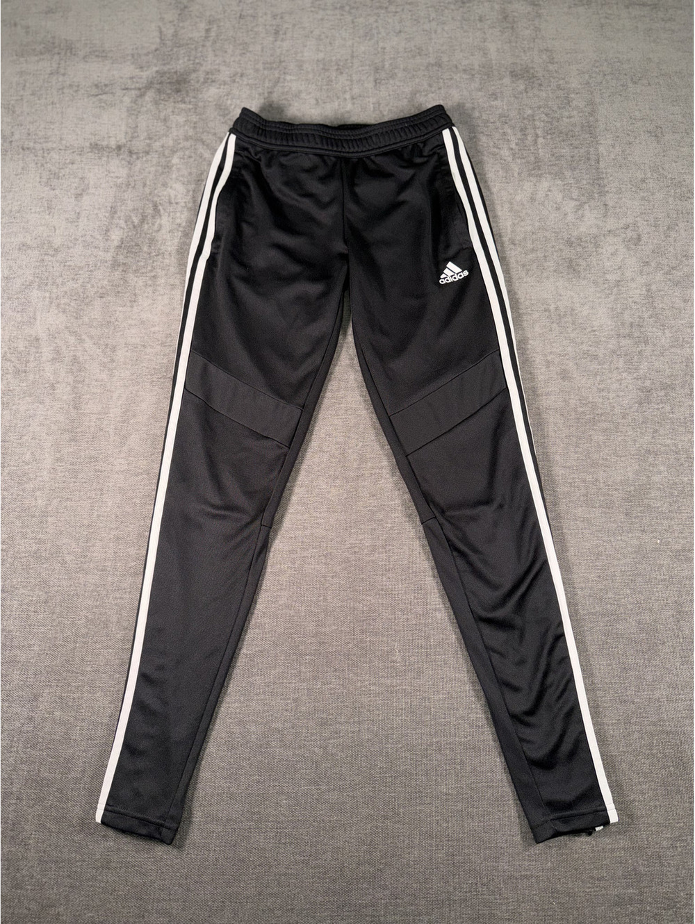 Adidas Black Athletic Track Pants with White Stripes, XS